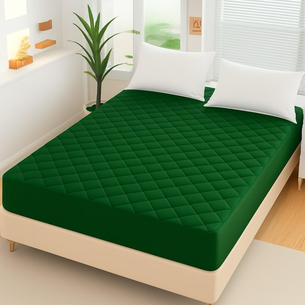 Soft Cotton Quilted 100% Waterproof Fitted Mattress Protector-Green