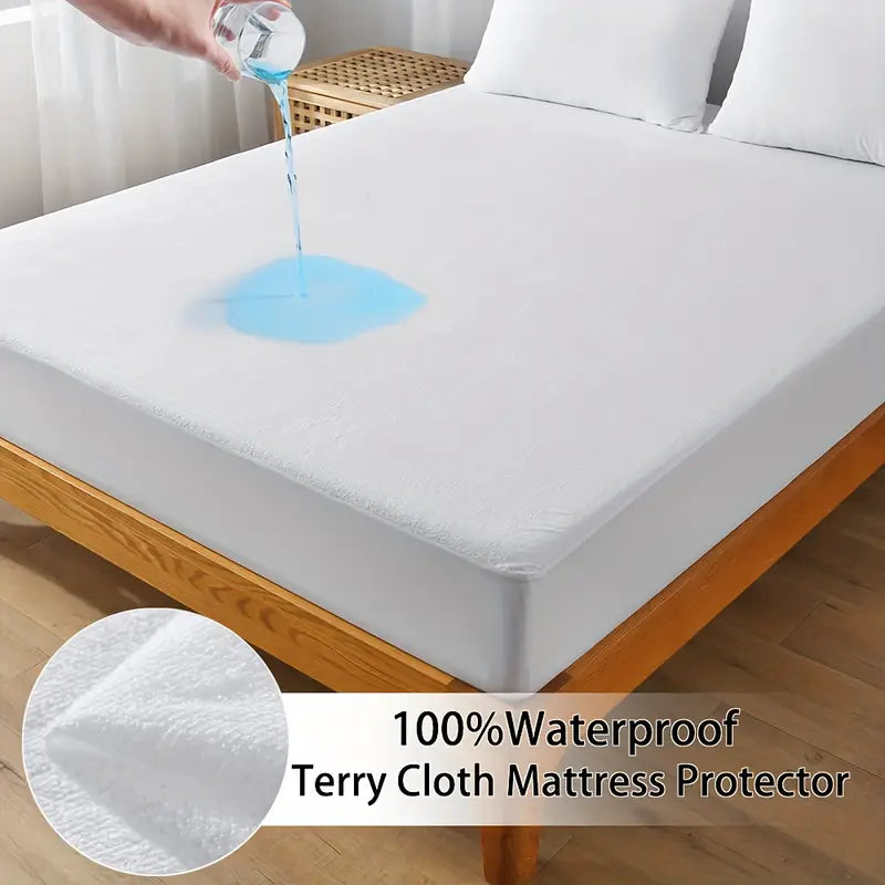 Jointless Recommended Premium & Export Quality Terry Cotton 100% Waterproof Fitted Style Mattress Protector- White