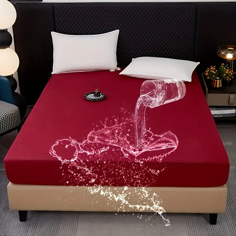 Jointless Recommended Premium & Export Quality Terry Cotton 100% Waterproof Fitted Style Mattress Protector- Mehroon